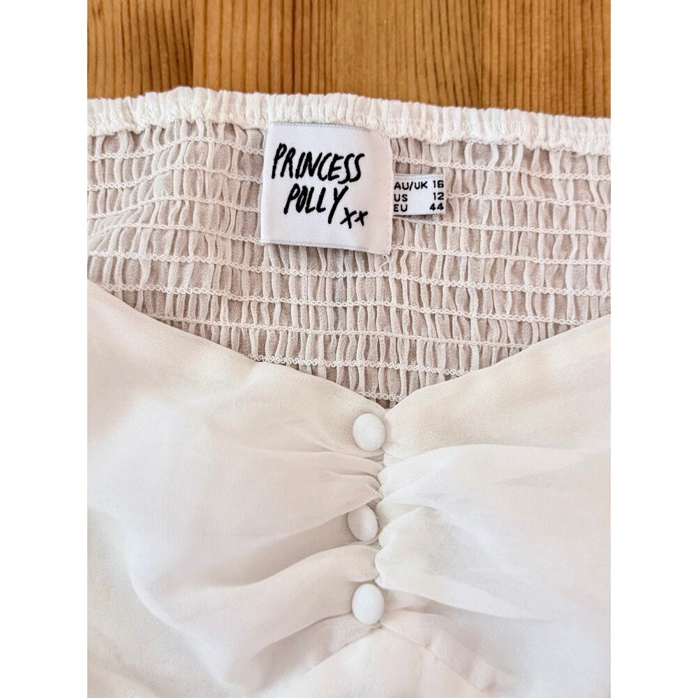 Princess Polly White Sheer Long Sleeve Ruched Bodysuit Square Neck US 12